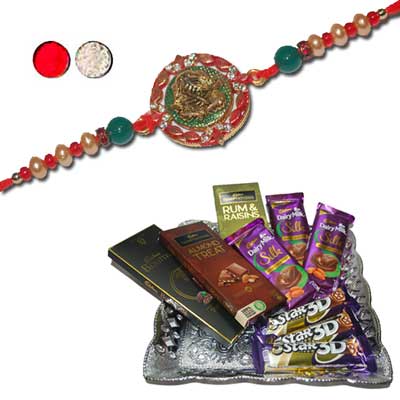 "Ganesh Rakhi - ZR-5530 A (Single Rakhi), Choco Thali - Code RC02 - Click here to View more details about this Product